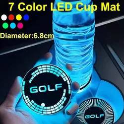 7 Colorful LED Cup Mat Pad for GOLF Logo USB Charging Car Drinks Holders Intelligent Water Coaster Decor Light Accessories