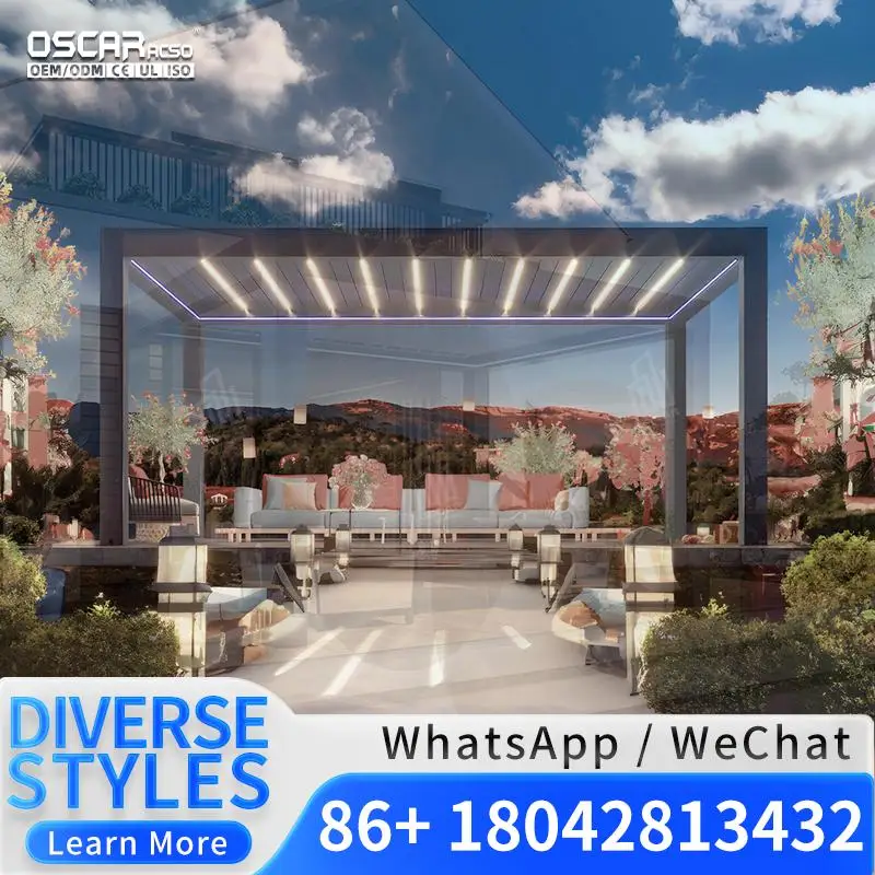 4x5 Meter Bioclimatic Structure Aluminium Frame Powder Coated 18 Square Meters Weather Resistant Wood Outdoor Patio Garden Balco