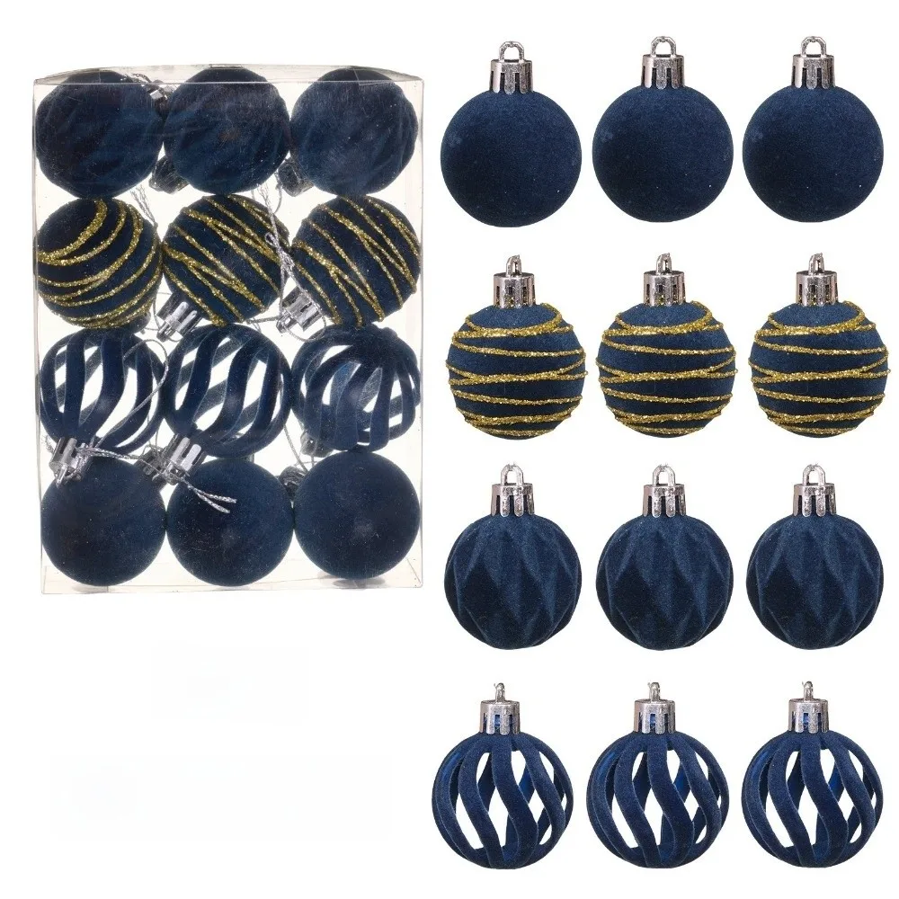12pcs/Set Hiasan Bola Natal 4CM Berkilau Beludru, Perlengkapan Pohon Natal, Bola Natal Plastik Berlapis Bulu, Dekorasi Karangan Bunga Natal