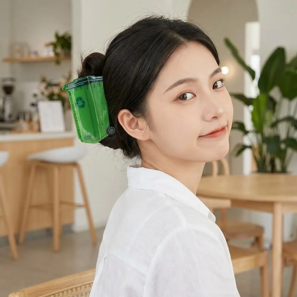

Unique Novelty Trash Can Design Hair Claw Green Funny Garbage Can Hairpins Personality Large Acrylic Shark Clip Daily