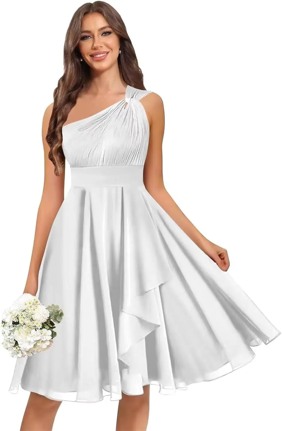 

Шифоновые короткие платья подружки невесты с карманами на одно плечо, плиссированные вечерние платья, элегантное женское платье для свадебной вечеринки