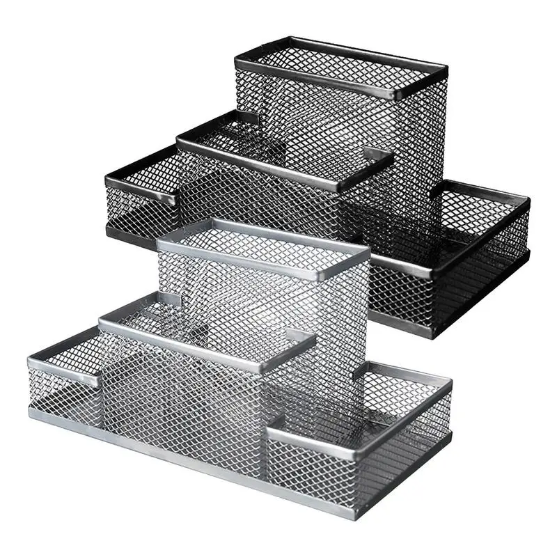 Pen Containers For Desk Office Stationery Storage With 4 Grid Desk Organizer Storage For Desktop Home School Bedroom Countertop