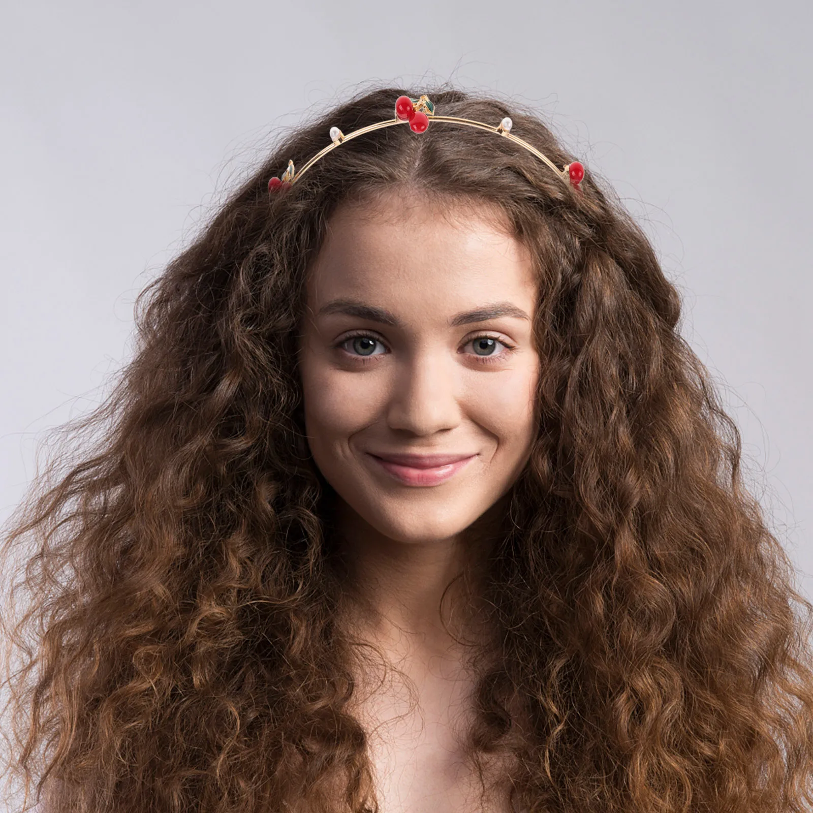 

2Pcs Cherry Strawberry Headbands Durable Metal Hair Hoops for Daily Life Weddings Hair Accessories for Women Cherry Headband