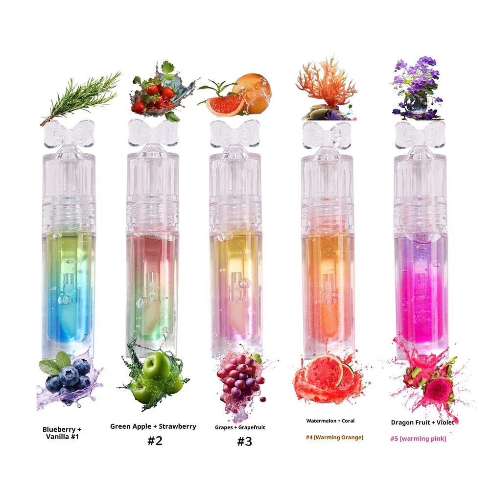 5-color Private Label Lip Oil Custom Logo Two-tone Plant Fruit Lips Balm Moisture Essence Glossy Finish Makeup Wholesale Vegan