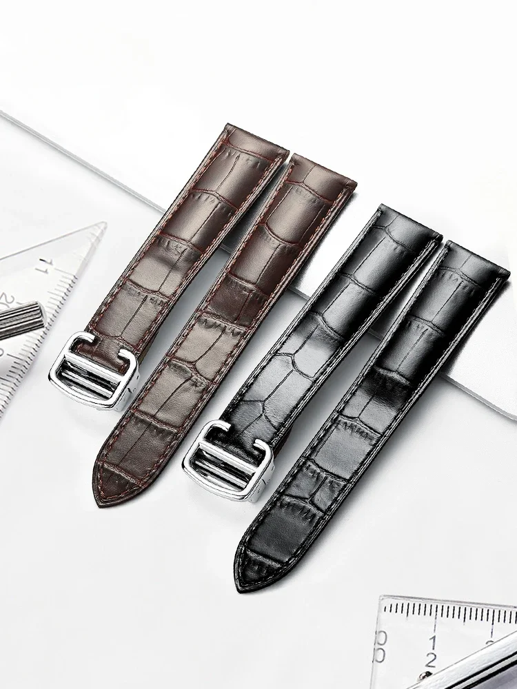 

For Cartier Tank Omega Longines Tissot Watchband Waterproof Sweatproof Soft Comfortable Leather Watch Strap Butterfly Buckle
