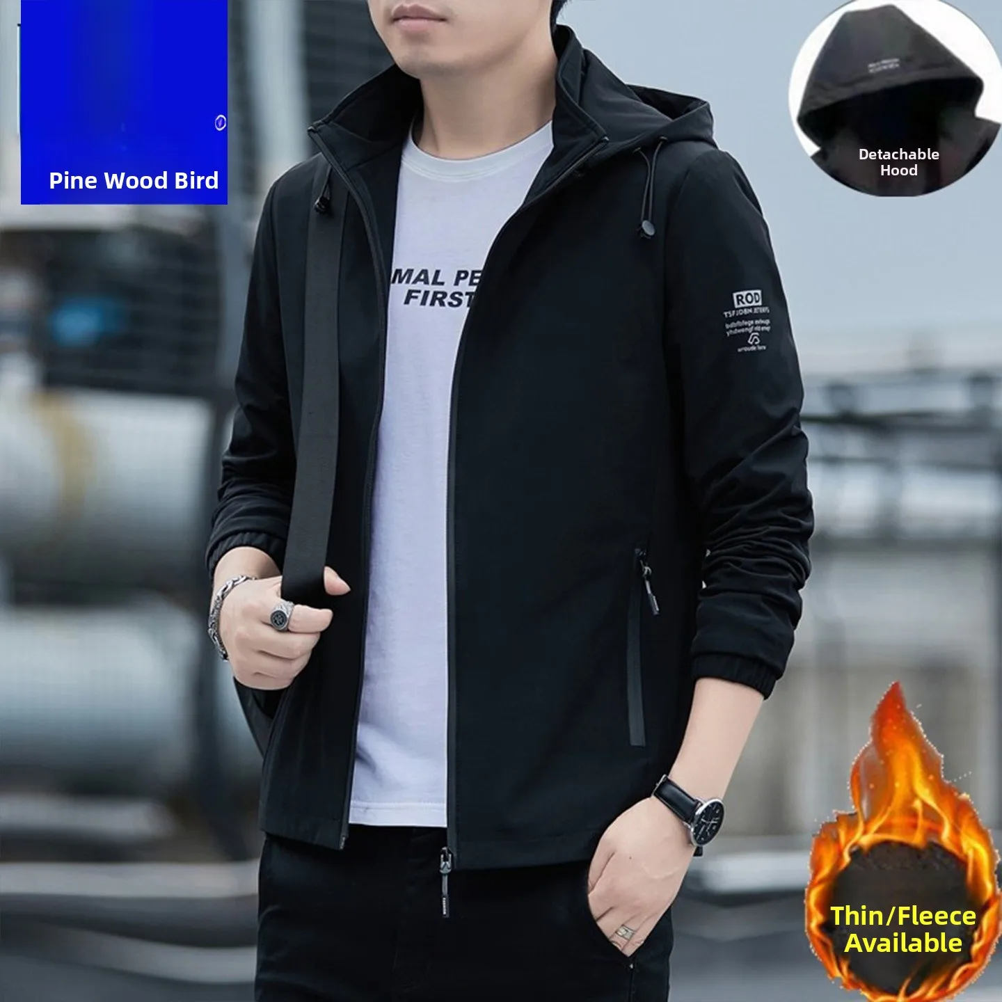 

TUCANO Spring Autumn Hooded Jaet Men's Slim Fit Casual Sports Windproof Warm Fce Outerwear Polyester Fiber Zipper Closure