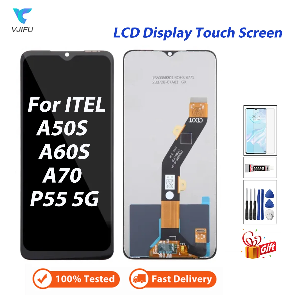 

100% Tested LCD For ITEL A50S A60S A70 P55 Touch Screen Digitizer Display Assembly Replacement with Free Tempered Film Glue Tool