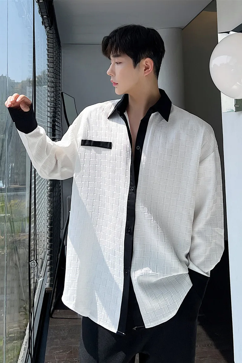 LUZHEN-Camisa coreana de manga comprida masculina, com design de contraste de cores, tops casuais elegantes, nova moda, outono, Ad1353, 2024