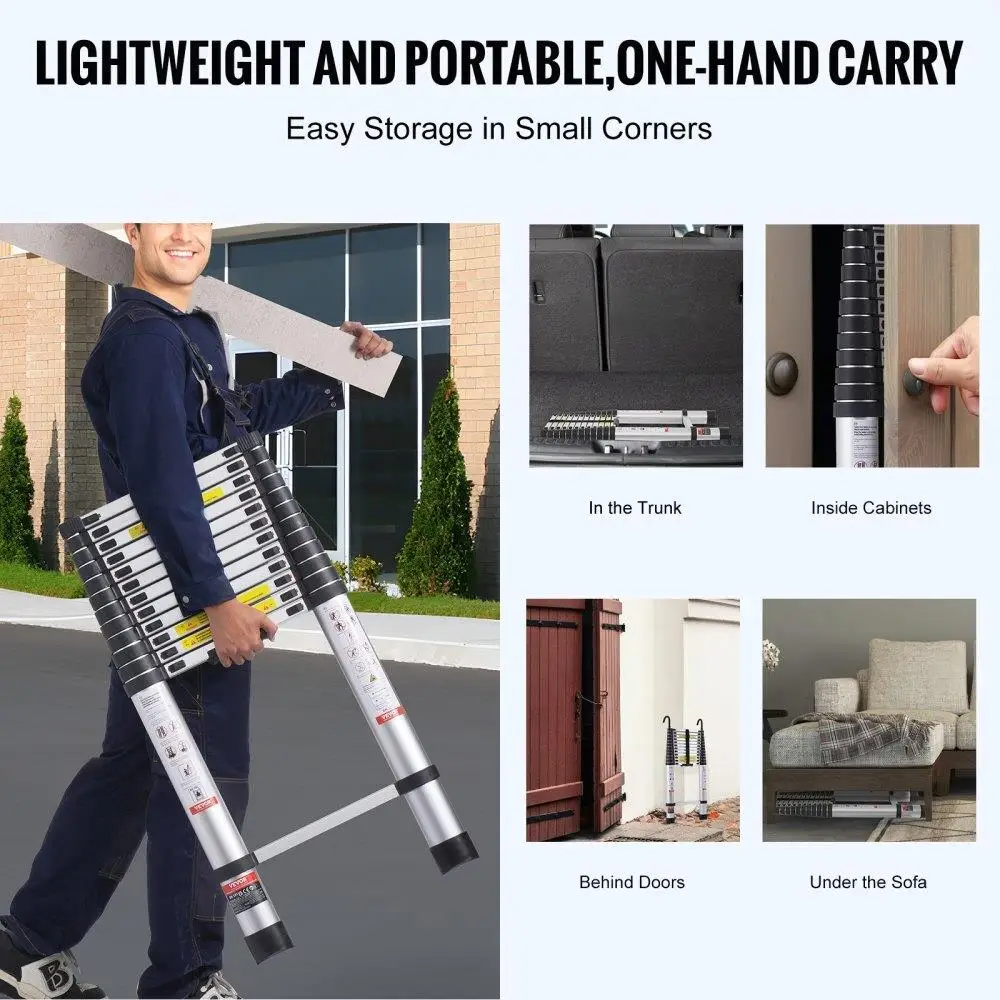 16.4FT Telescoping Extension Ladder - Multi-Button Retractable, 375 LBS Capacity, Lightweight & Portable