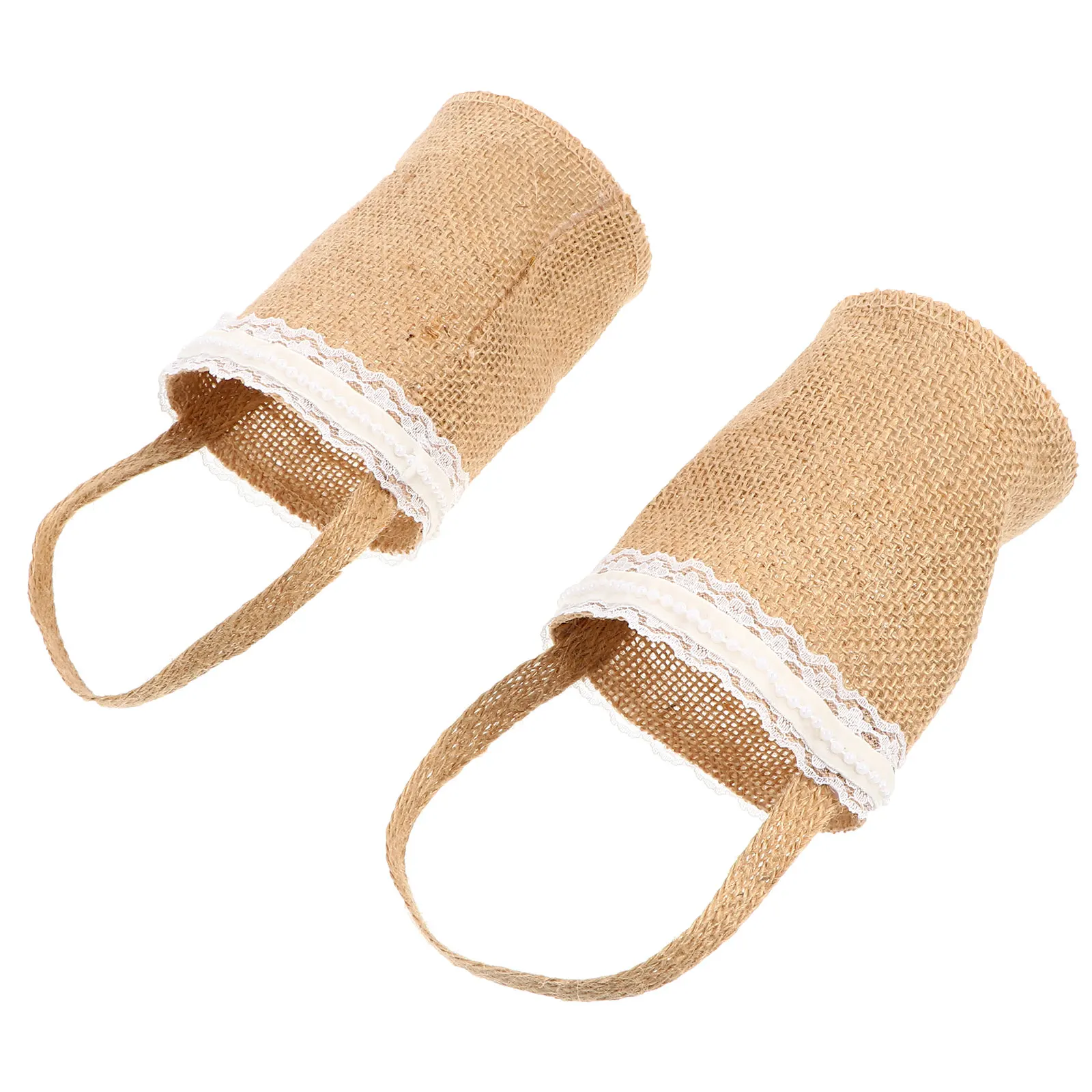 

2 Pcs Linen Storage Baskets Eco Friendly Wedding Decor Basket Flower Girl Banquet Photography Props Lightweight