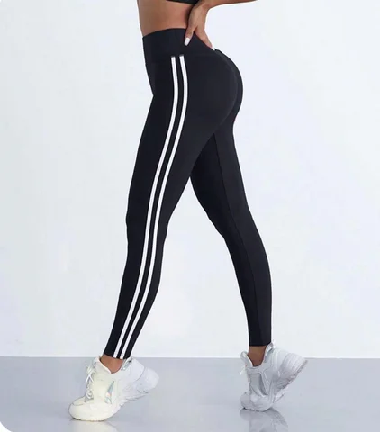 White Stripe High Waist Yoga Leggings