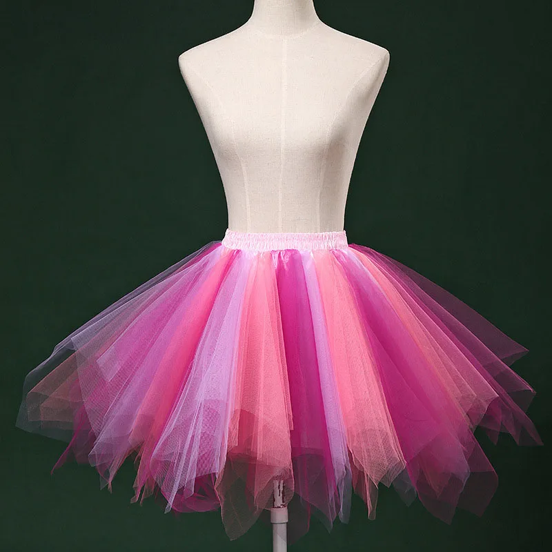 Short Multicolor Women Lolita Petticoat Tutu Puffy Cancan Skirt Gradient Ramp Under Crinoline Inner Bustle Cosplay For Wedding