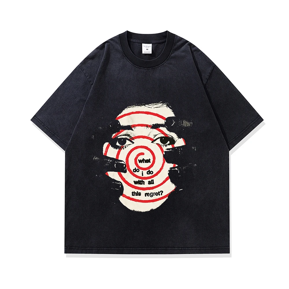 Hip Hop High Street Goth Men Oversized Y2k T Shirts Distressed Wash Women Clothes Casual Short Sleeve Print T-shirts Cotton Tops