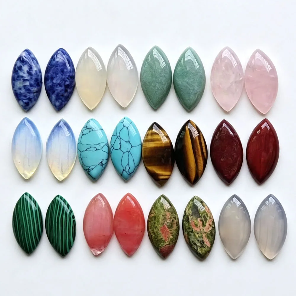 24pcs Mix Natural Stone Marquise Cabochon Beads for Jewelry Gifts Accessories Making 15x30mm Fast Shipping Wholesale