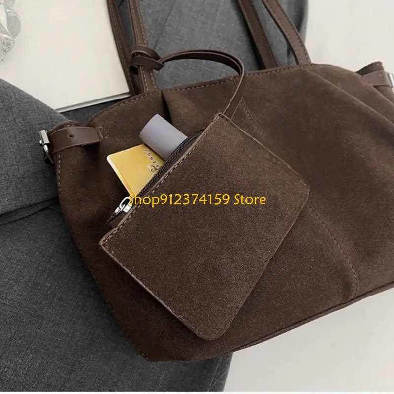 

G5AE Fashion Purses and Handbags Underarm Bags Faux Suedes Toted Bag with Detachable Mini Purses Shoulder Bag for Womens