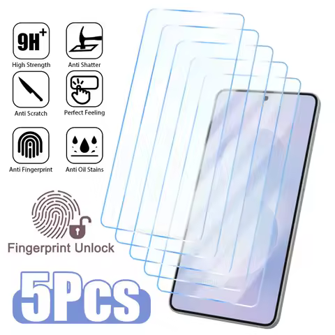 5PCS Fingerprint Unlock Tempered Glass for Samsung S24 S25 Ultra S23 S22 Plus S21 S20 FE 5G A14 A54 A52 A34 A53 Screen Protector