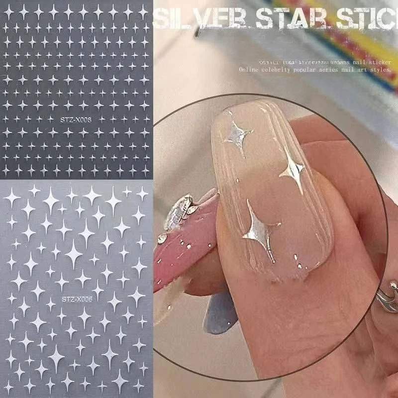 

1pcs Nail Art Stickers - Sparkling 3D Luxury Starburst Design Premium Gold Silver Black & White Star Nail Art Decorations