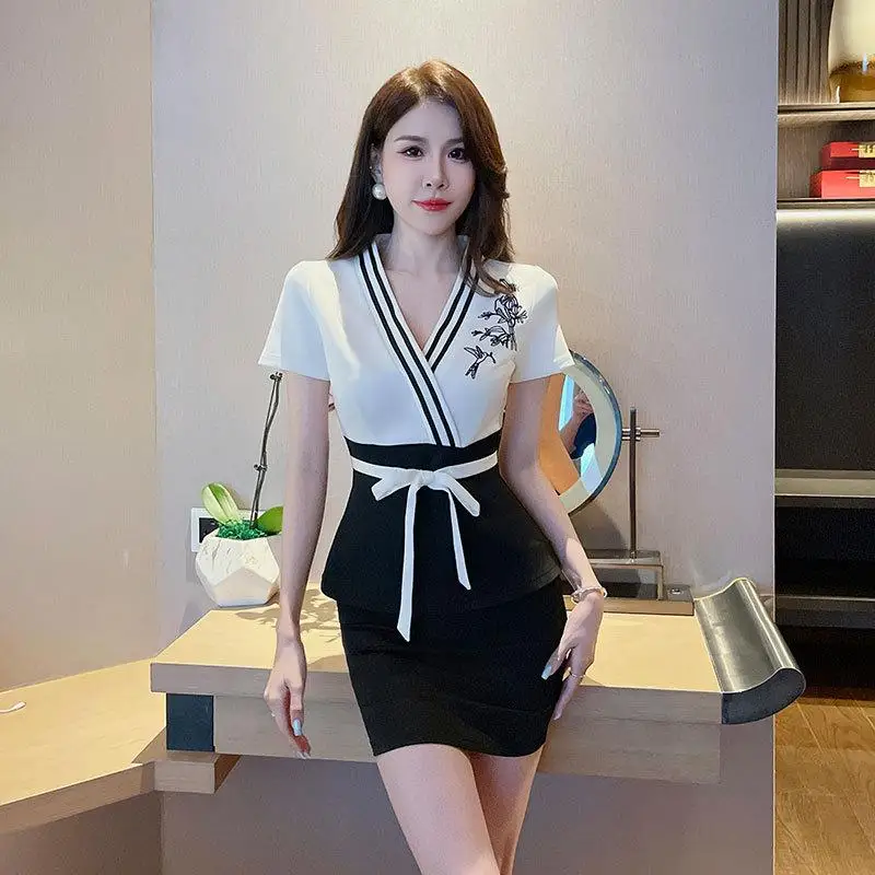 New Women's Work Clothes Hotel Waiter Beauty Salon Spa Massage Nail Art Coffee SaunTechnician Skirt Uniform Two Piece Skirt Set