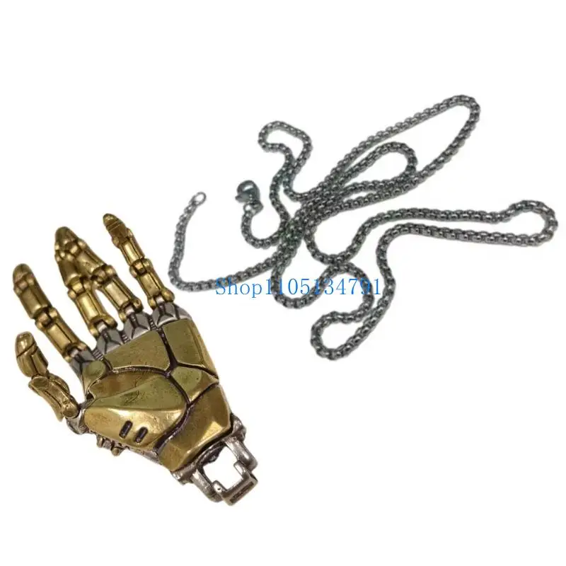 

98km Biomechanical Necklace Mechanical Movable Finger Joints Robot Hand Charm Pendant Jewelry Accessory for Men Women