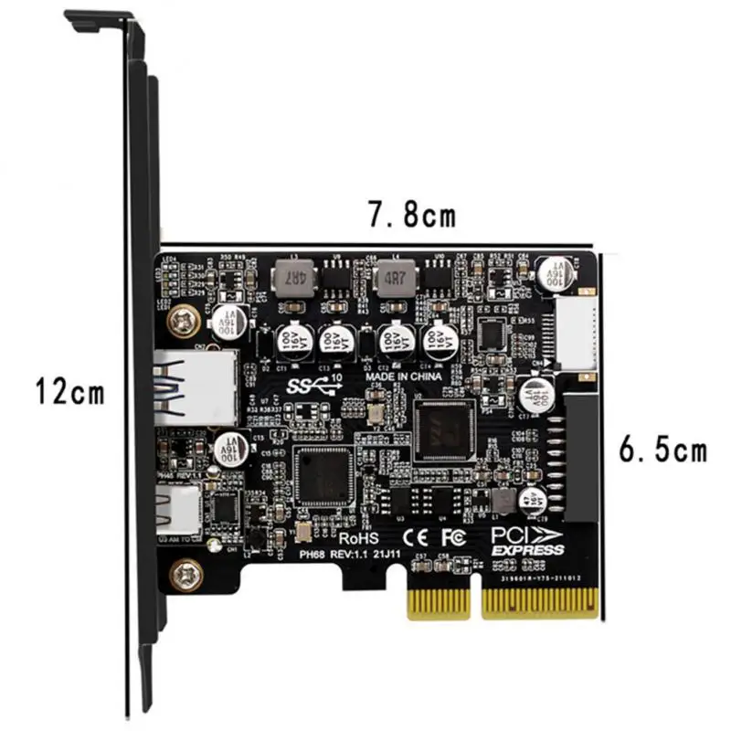 3.0 To USB 3.2 Gen2 Type-C 10Gbps Data Transfer Quick Charge USB-C Controller PCI-E Type E 19P 20P Type E Card