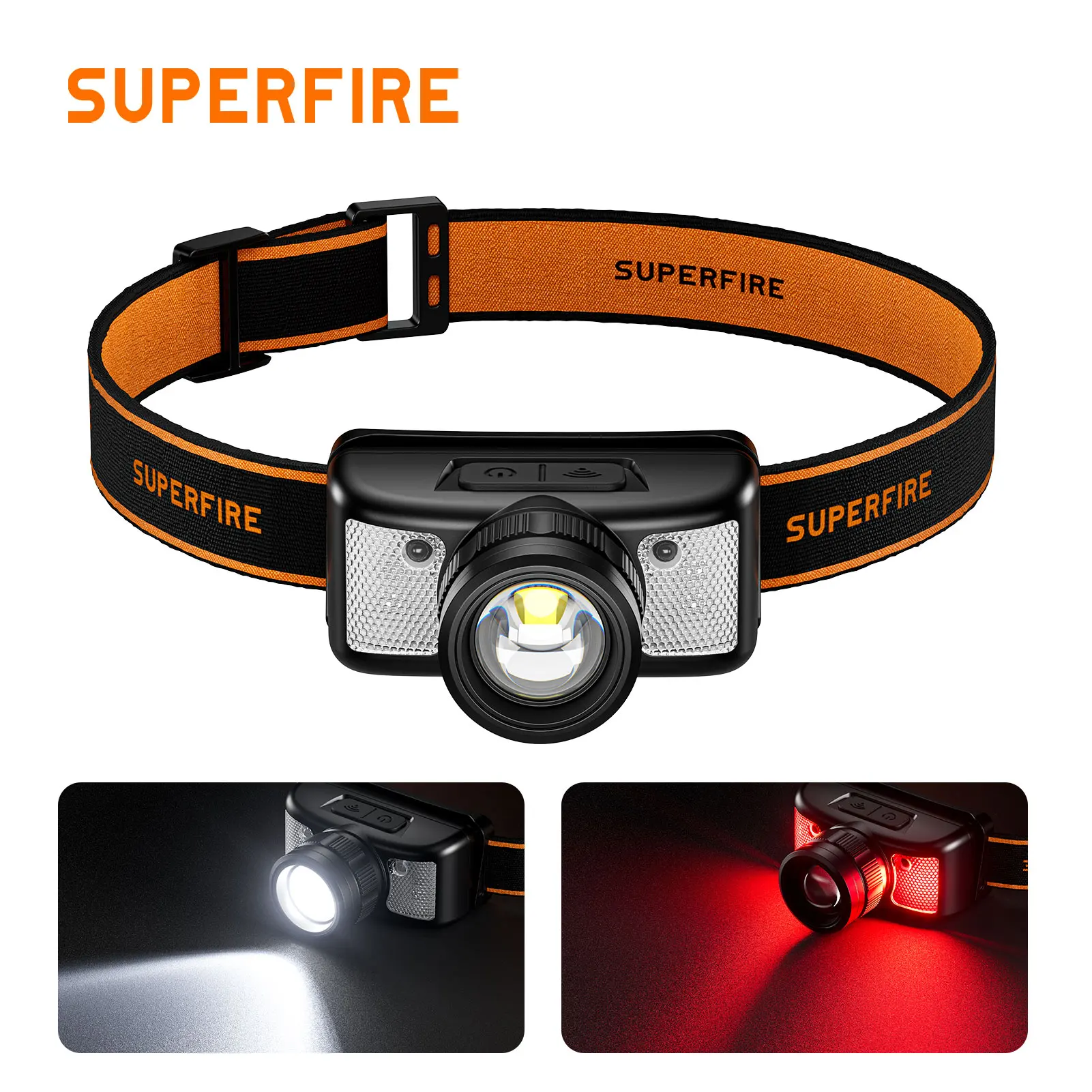 SUPERFIRE HL91/HL91-X LED Headlamp EDC Ultra Powerful Zoom Induction Headlight Portable USB-C Rechargeable Head flashlight