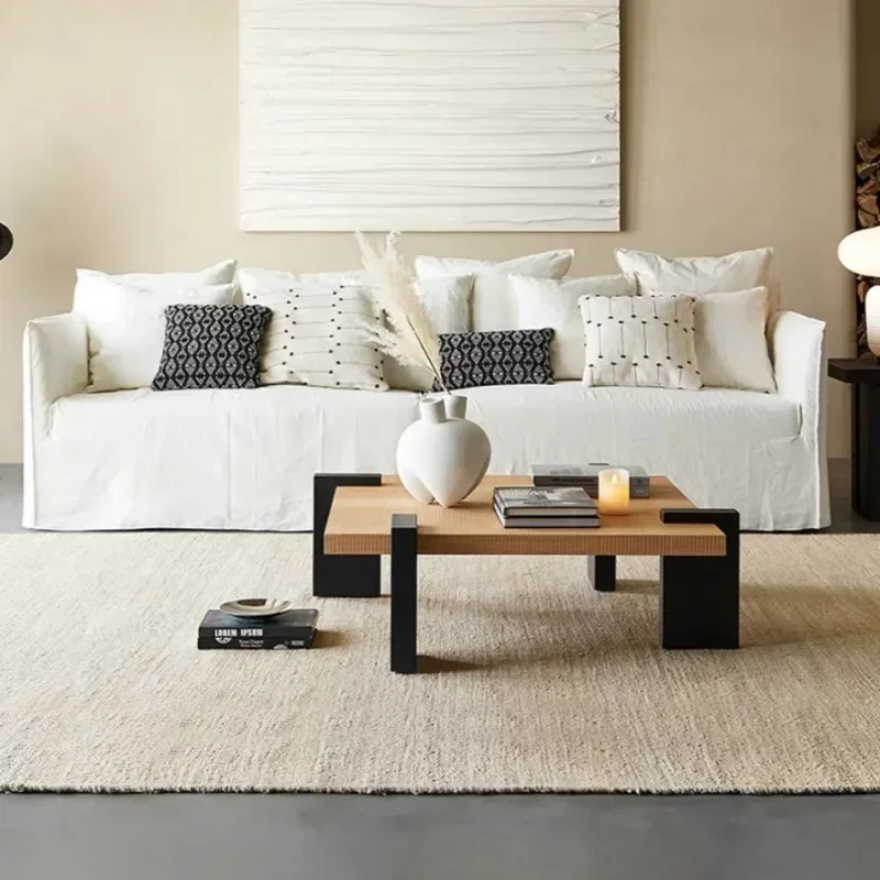 Linen sofa minimalist modern cotton and linen three-person straight row removable and washable art fabric