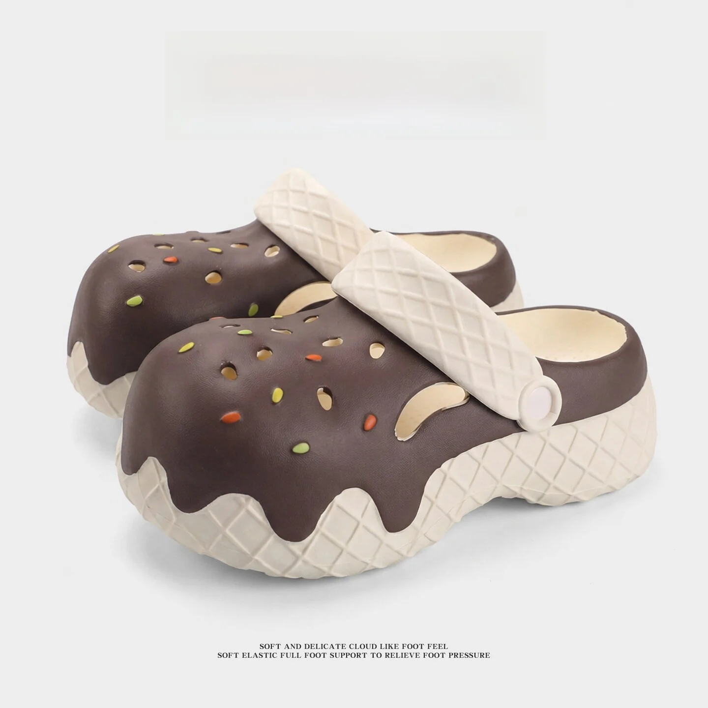 Women's Summer 2026 New Hole Hole Shoes Thick Bottom High Heel Anti-Slip Outdoor Wear Cute Ice Cream Beach Sandals