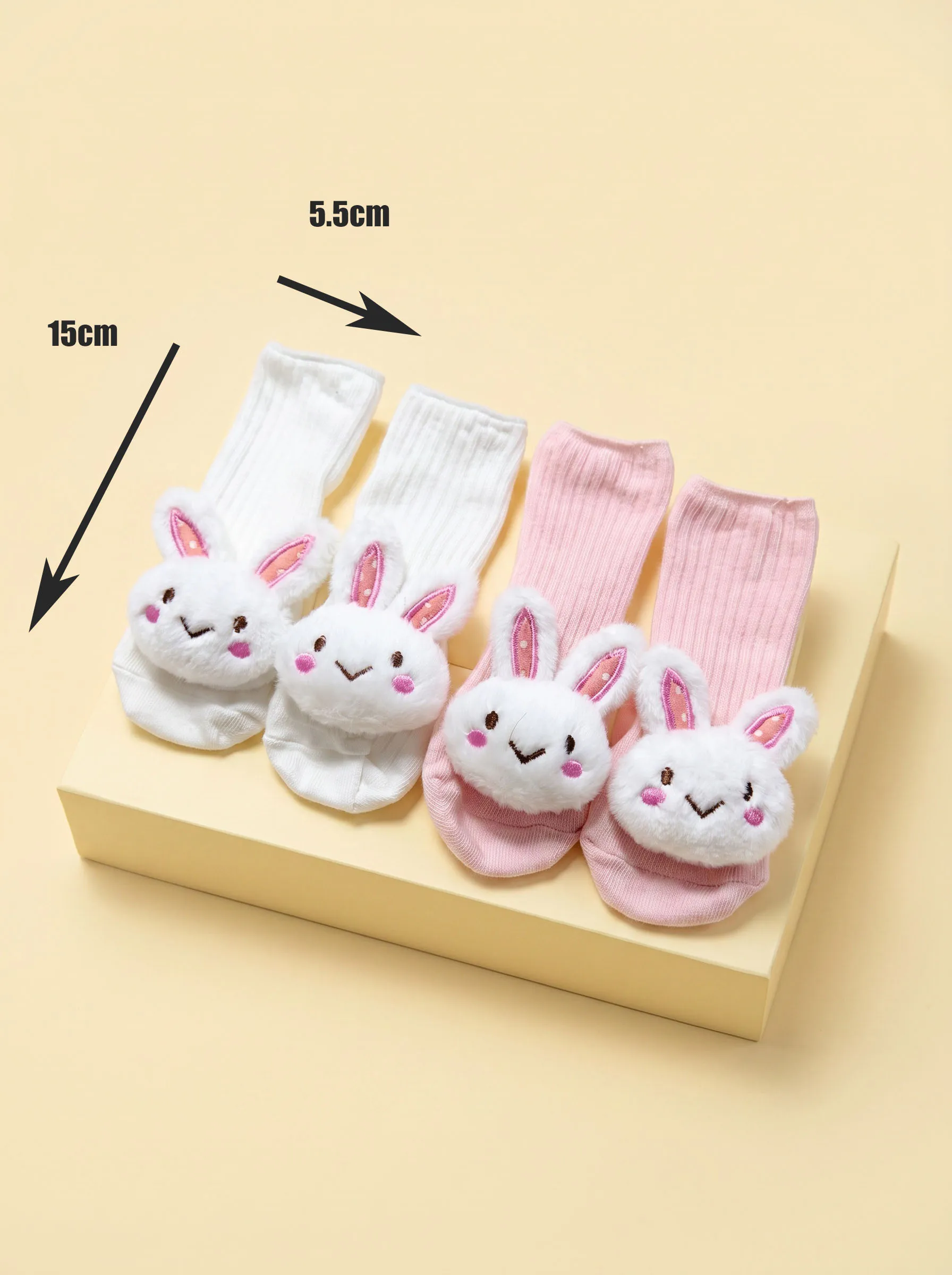2 Paar 3-24M Kinder 3D Cartoon Kaninchen Wadenlange Crew-Socken Set, Unisex Jungen Mädchen Mehrfarbige Baumwollsocken für alle Jahreszeiten – Detail 5