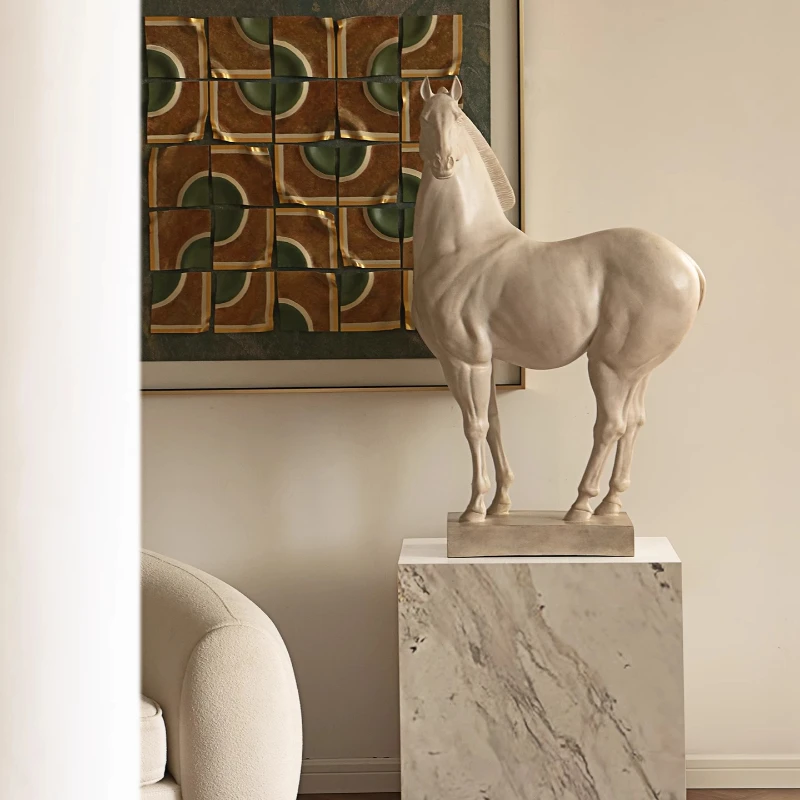 

Floor-to-ceiling sculpture lucky transfer white horse condensing rhyme new Chinese retro style hotel lobby entrance space