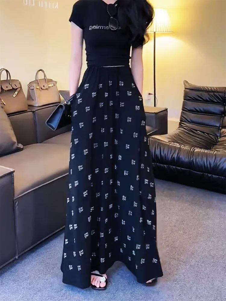 

High Waist Fashion Pocket Design Loose A-Line Midi Skirt Summer New Casual Style Long Skirt Trendy Hip Covering Skirt