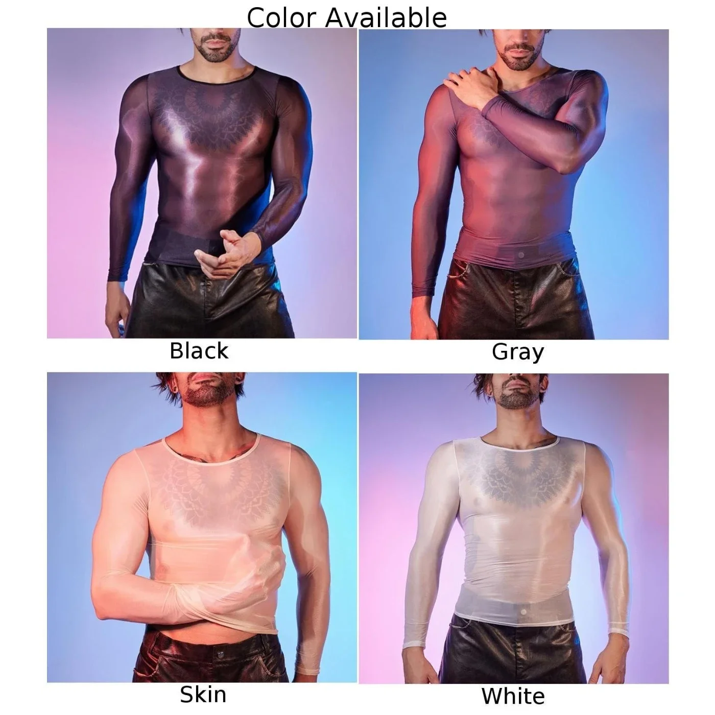 For Autumn For Male Long Sleeve Top Men Underwear Nightwear Sleepwear Elastic High Stretch Nightwear Nylon Fabric