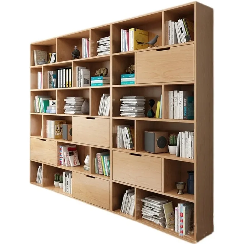 

Solid wood bookcase integrated against the wall Floor-to-ceiling bookshelf Shelf Household display cabinets