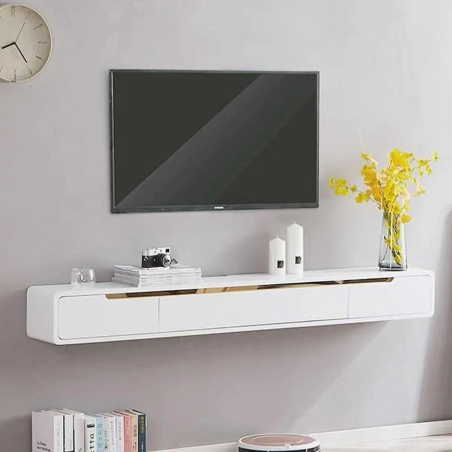 

Wall Mounted Floating TV Stand for Living Room Bedroom 47.2 Solid Wood White Media Console Shelf with Hanging TV Cabinet Under