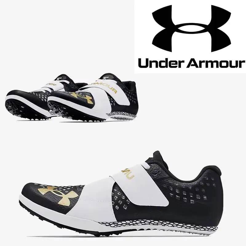 New Under Armour Unisex Sport Sprint Jump Track Spikes 3021863-102 Breathable Black White Gold Athletic Shoes