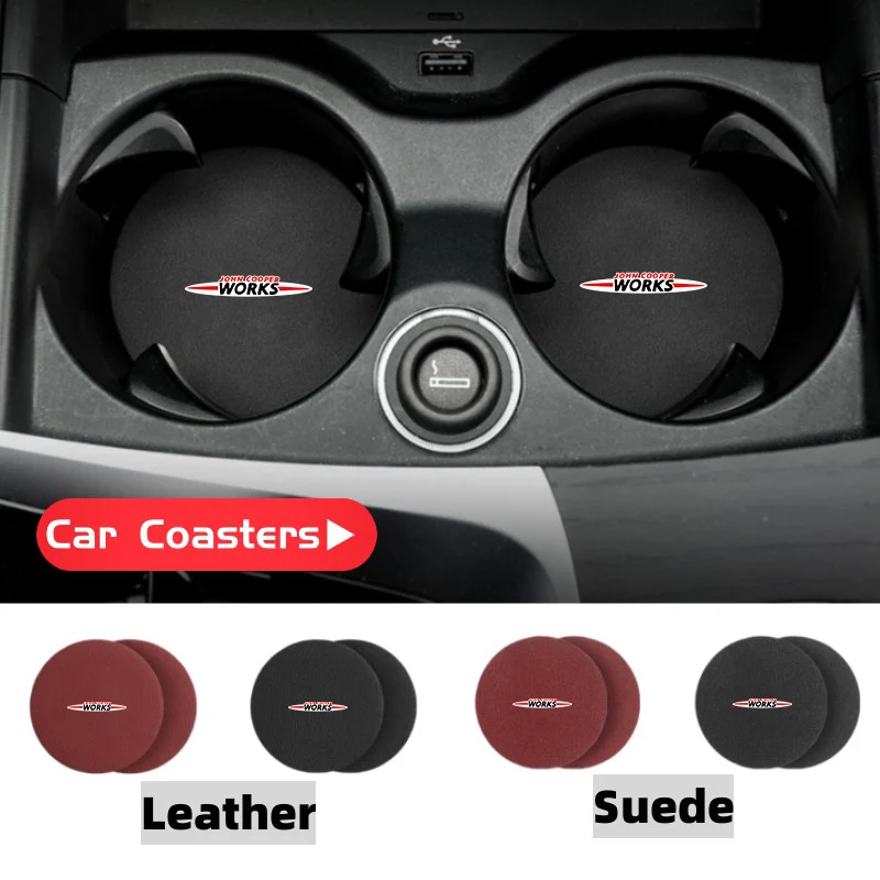 Leather Car Coaster Water Cup Holder Anti-Slip Mat Accessories For MINI Cooper Works R56 F56 R53 R60 Clubman JCW Countryman