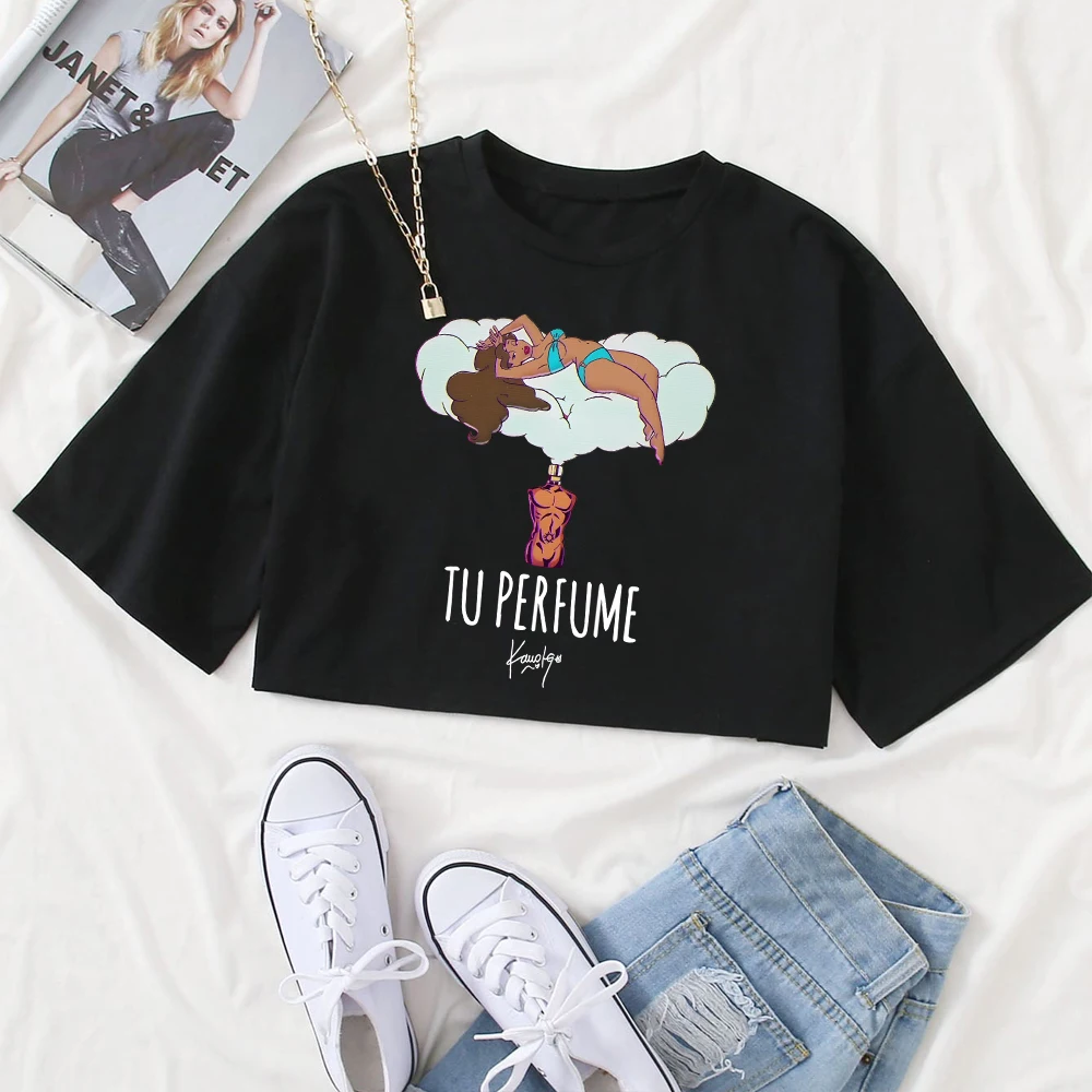 Karol G Tu Perfume 2025 قطع علوية قصيرة للنساء والفتيات واحة الحفل الموسيقي الموسيقى س الرقبة قميص غير رسمي هدية