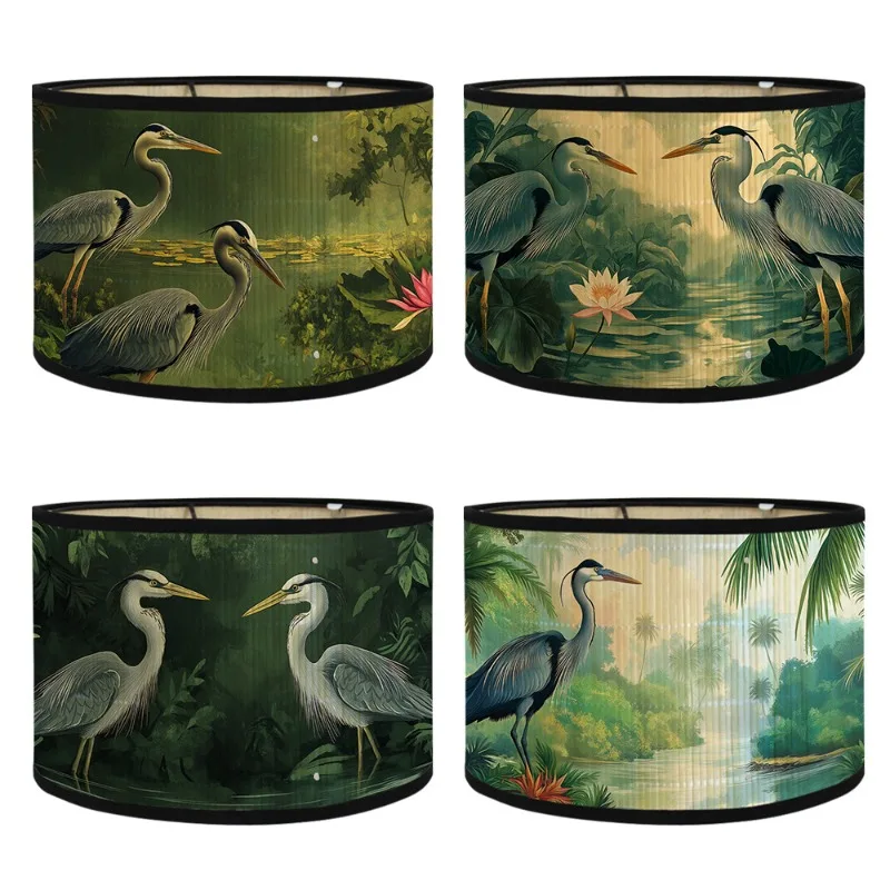 30x30x20cm Vintage Floral Bird Pattern Lampshade Durable Bamboo Lamp Cover for Table Floor Pendant Lamp Home Cafe Homestay Decor