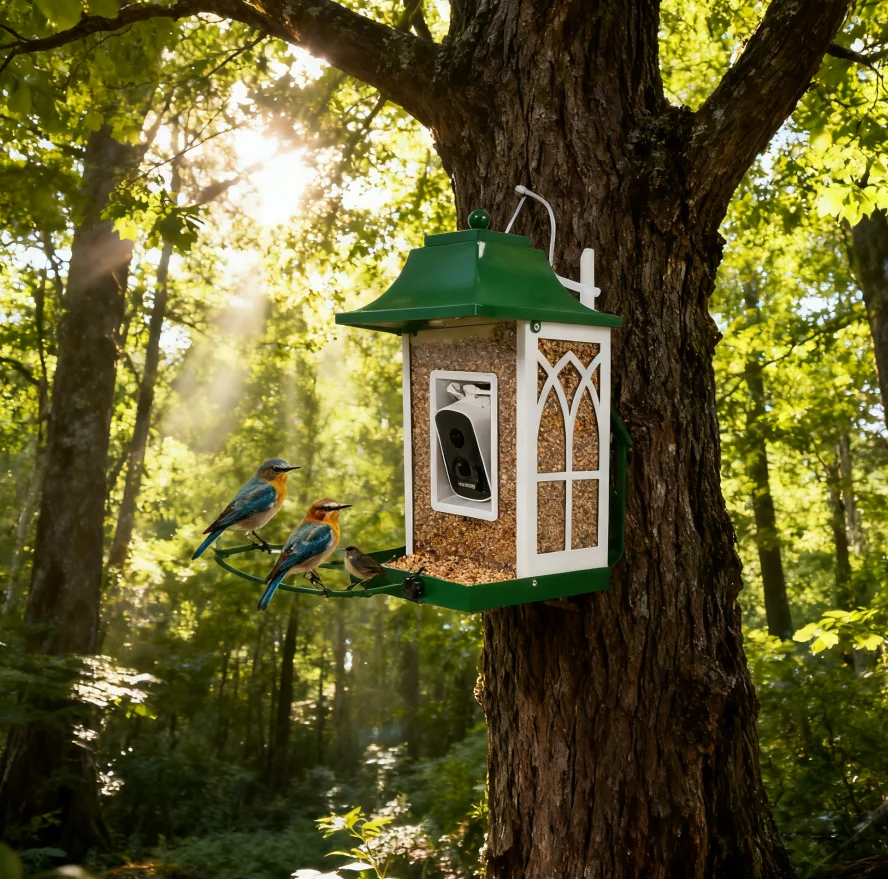 

Smart Bird Feeder with Camera Solar Powered 2K Live Feed Cam for Backyard AI Identify Auto Capture Bird Videos Pictures