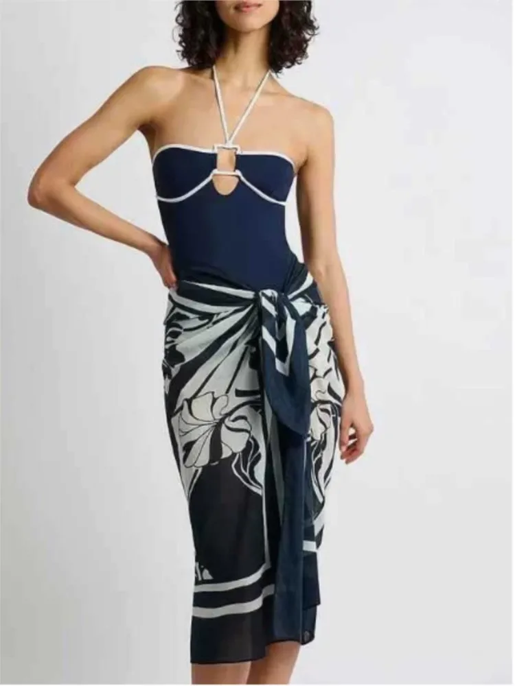 

Retro Bikini Printed Fashion Two Piece Swimsuit And Cover Up With Skirt Tight Women's Bandage Summer Beach Luxury Elegant