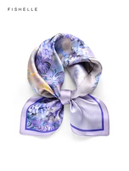 Purple flowers 100% natural real silk satin scarves small square scarf hijab shawl luxury gift 50cm women wrap neckerchief
