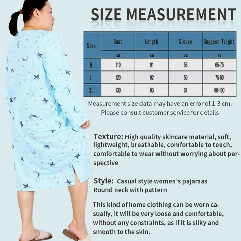 New Loose Pajamas Long-Sleeved Nightgown Cute Cartoon Printing Skirt Pajama Set Home Wear Slim Pajama Set