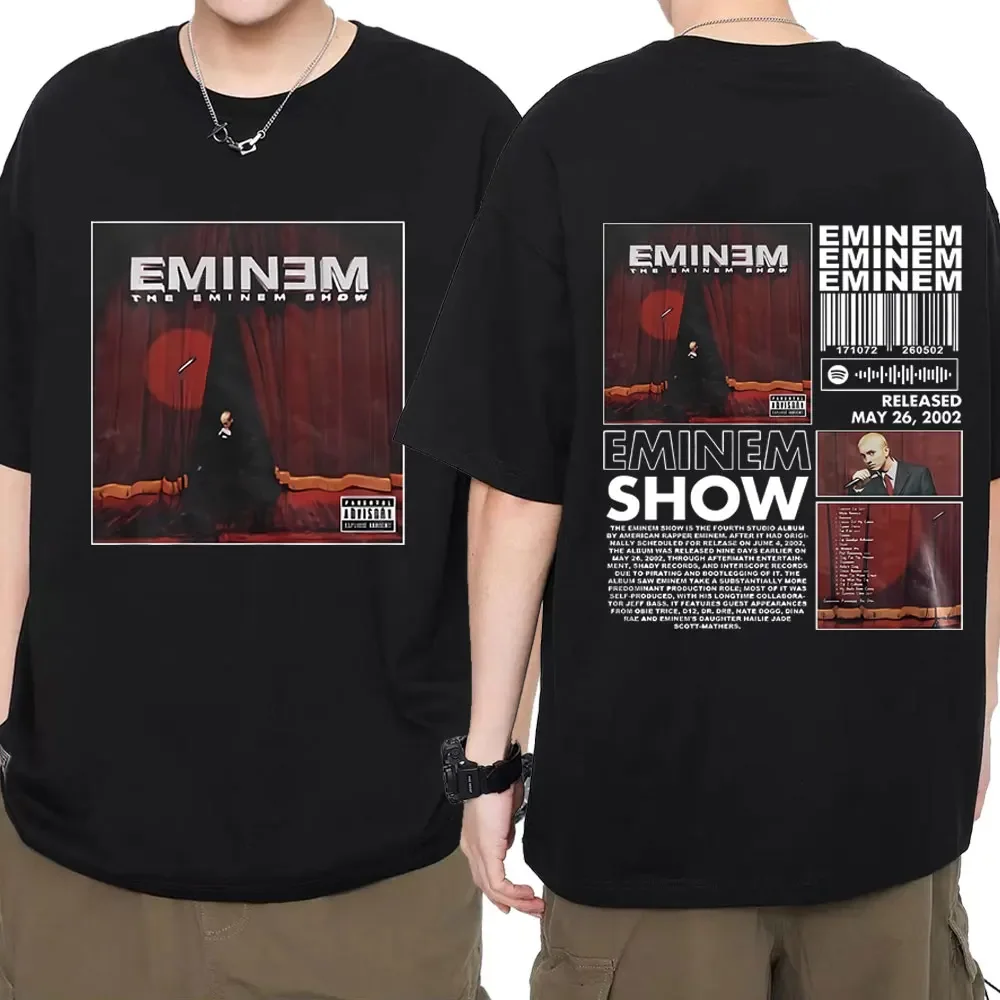 Rapper Eminem Album Double Sided Graphic T Shirt Men Women Hip Hop Vintage Short Sleeve T-shirt Trend Fashion Oversized T-shirts