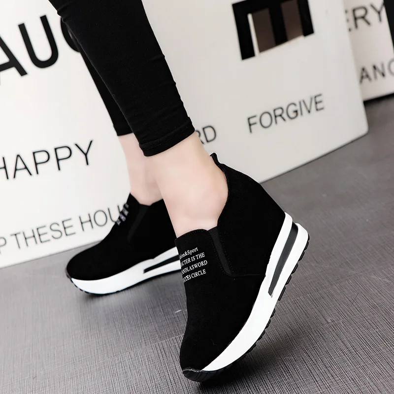 Wedge Heel Sneakers 35-41 Autumn Women Fashion Thick Sole Comfortable Large Size Loafers Casual Flats Zapatillas Mujer 358