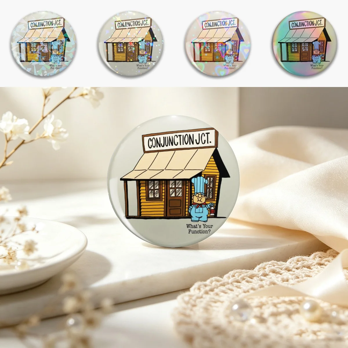 Conjunction Junction Pin Holographic Star Heart Pin Brooches Laminated Button Fashion Accessory