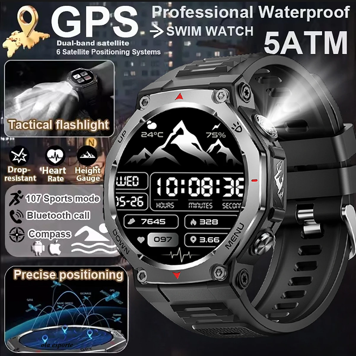 جديد T-Rex 3 السباحة ساعة ذكية مقاوم للماء مصباح يدوي Amoled الرياضة لتحديد المواقع ساعة ذكية للرجال النساء 100 + وسائط رياضية للساعة