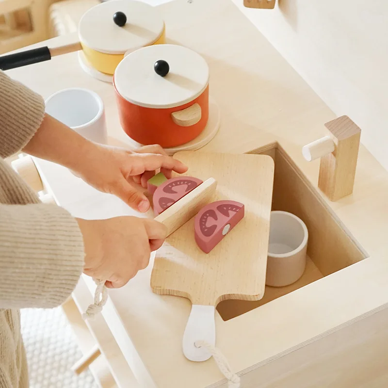 سجل لون المطبخ الشمال ins اللعب منزل ألعاب الأطفال أدوات المطبخ الخشبية ملعقة موقد الغذاء تشيت لو
