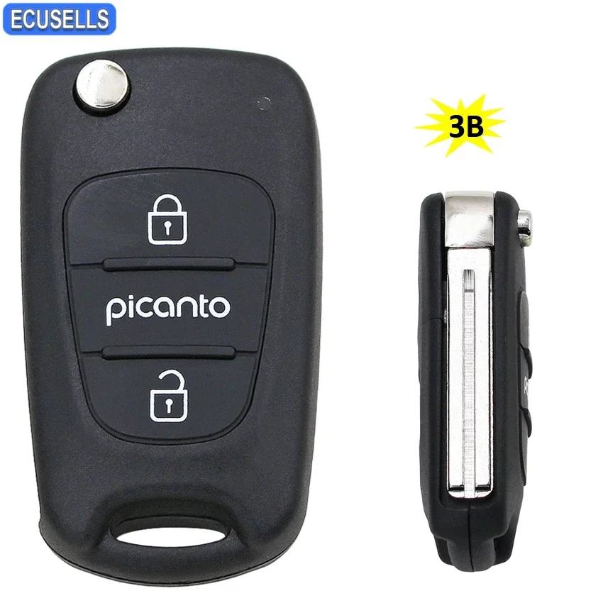 Ecusells 3 Button Folding Remote Key Shell Case Flip Smart Car Key Housing Cover for Kia Picanto K2 K5 with Uncut Blade