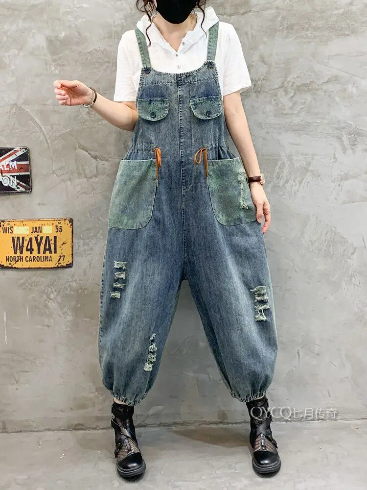 

2026 Spring and Autumn New Women's Cowboy Jumpsuit Loose High Waist Harun Pants