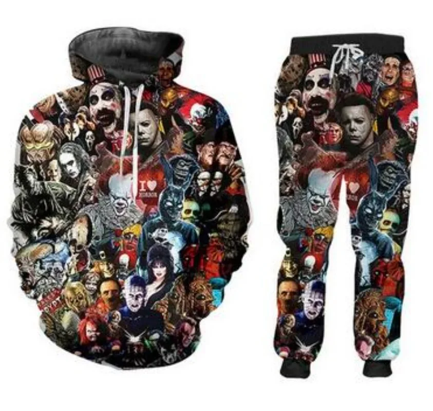 

New Men/Womens Horror Clown Funny 3D Print Fashion Tracksuits Crewneck Couple hoodie Joggers Pants + Hoodies