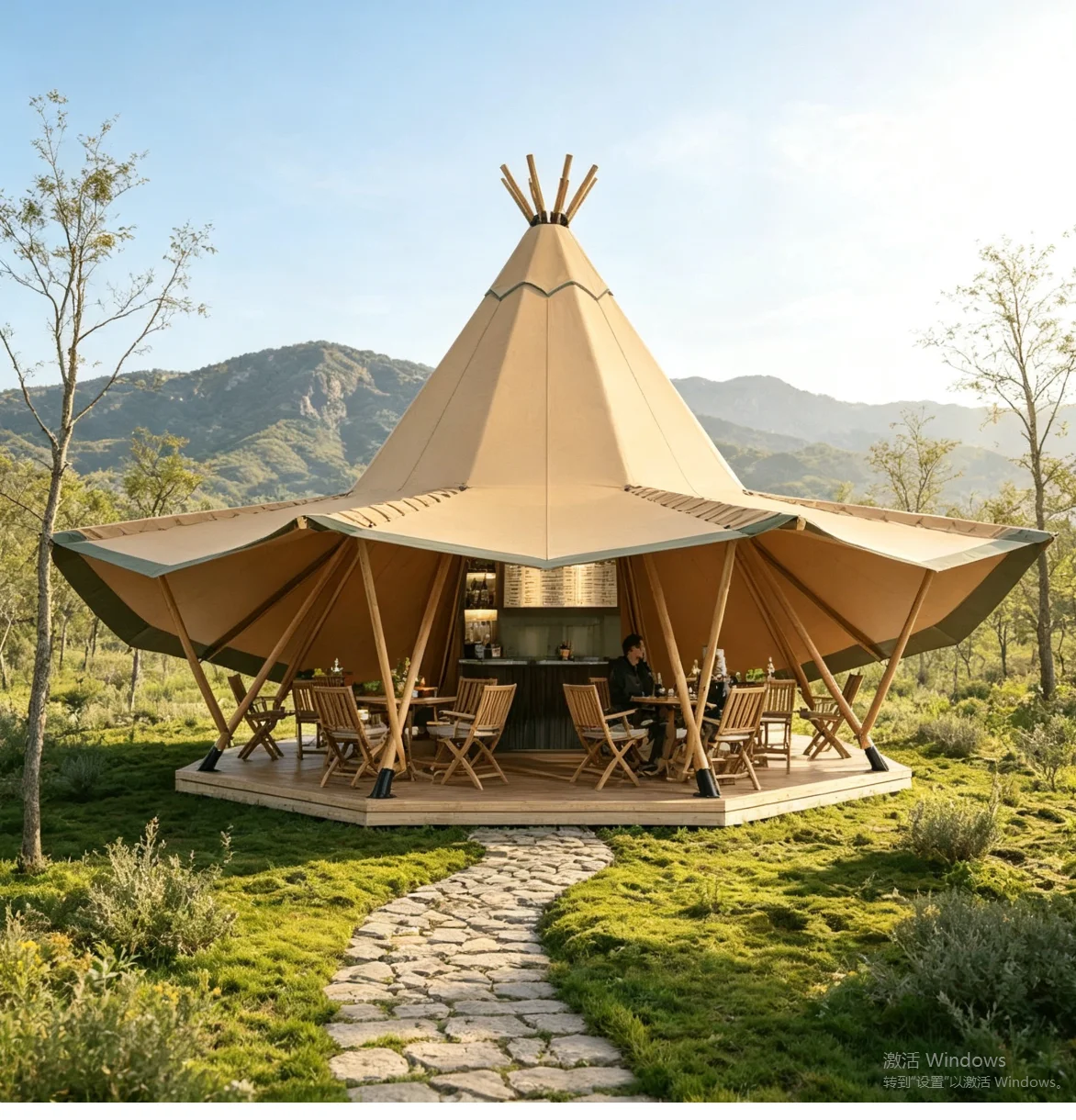 Big Straw Hat Tent 1680D Waterproof Flame Retardant Oxford Glamping Tent for Outdoor Events